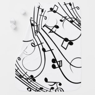 Fancy Notes White Music Design Baby Blanket