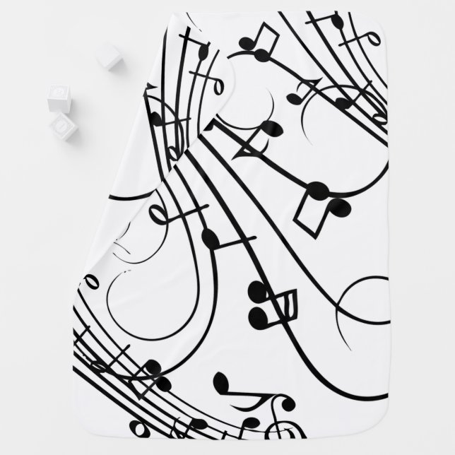 Fancy Notes White Music Design Baby Blanket (In Situ)