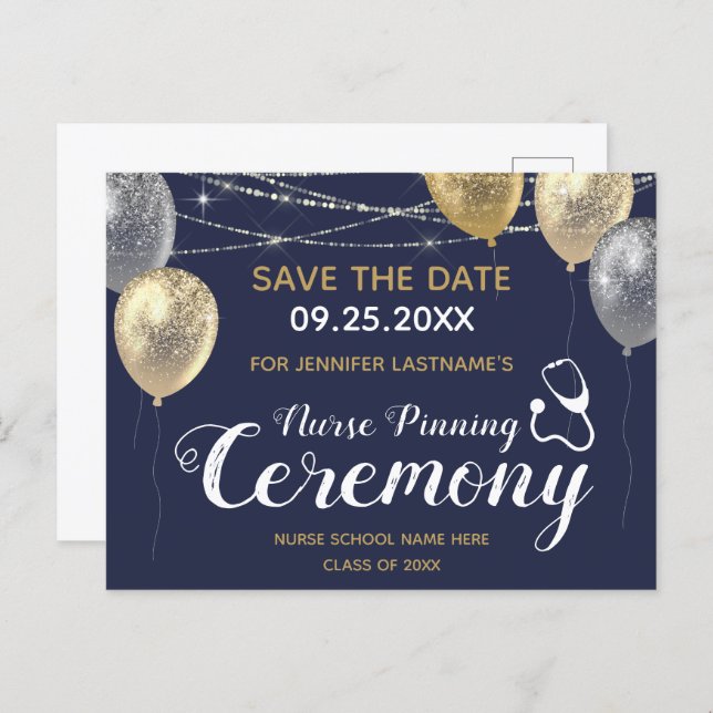 Fancy Nurse Pinning Ceremony Save the Date Postcard (Front/Back)