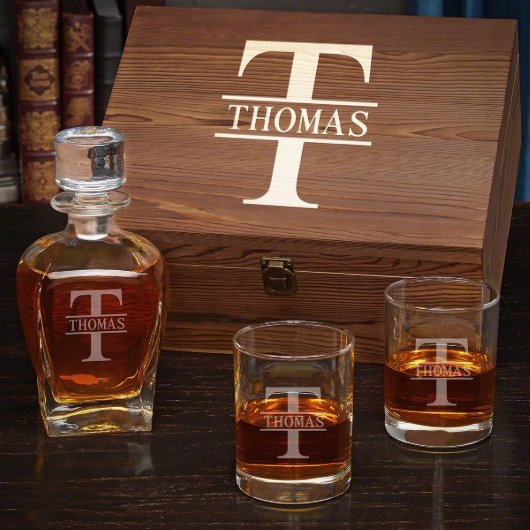 Fancy Oakmont Monogram Whiskey Set w/ Decanter (Front)