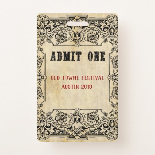 Fancy Old Fashioned Ticket Schedule Badge