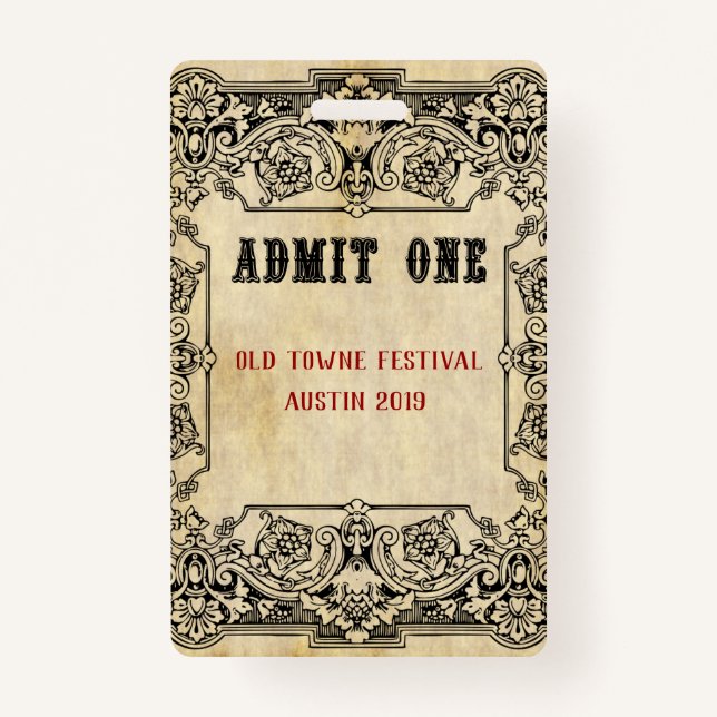 Fancy Old Fashioned Ticket Schedule Badge (Front)