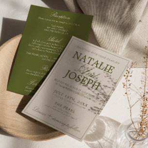 Fancy Olive Green Old Money All In One Wedding Invitation