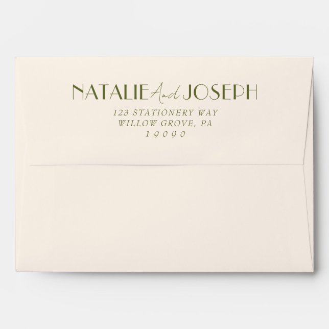 Fancy Olive Green Old Money Retro Wedding Envelope (Back (Top Flap))