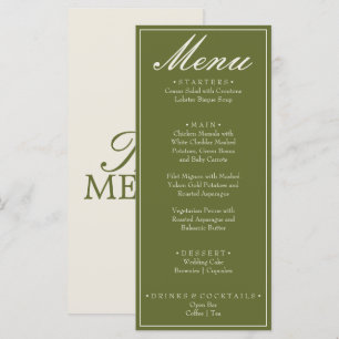 Fancy Olive Green Old Money Retro Wedding Menu