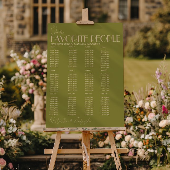 Fancy Olive Green Old Money Wedding Seating Charts Foam Board (Creator Uploaded)