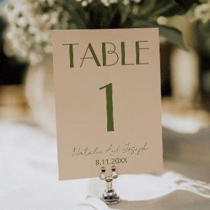 Fancy Olive Green Old Money Wedding Table Number