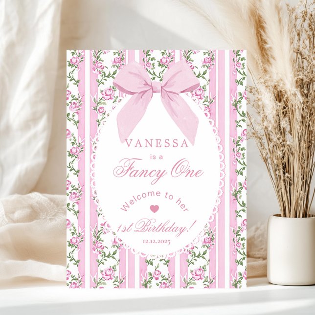 Fancy One Blush pink Bow Coquette Birthday Welcome Foam Board (Creator Uploaded)