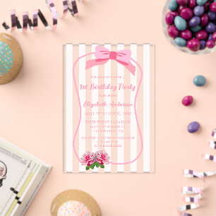 Fancy One Bow Floral 1st Birthday Acrylic Invitations