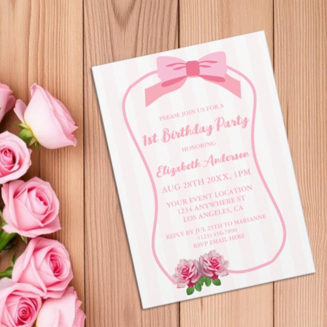 Fancy One Bow Floral 1st Birthday Invitation (Creator Uploaded)