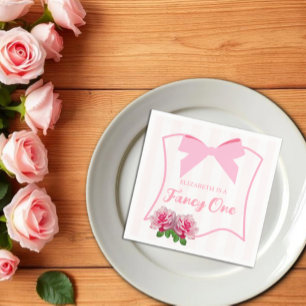 Fancy One Bow Floral 1st Birthday Napkins