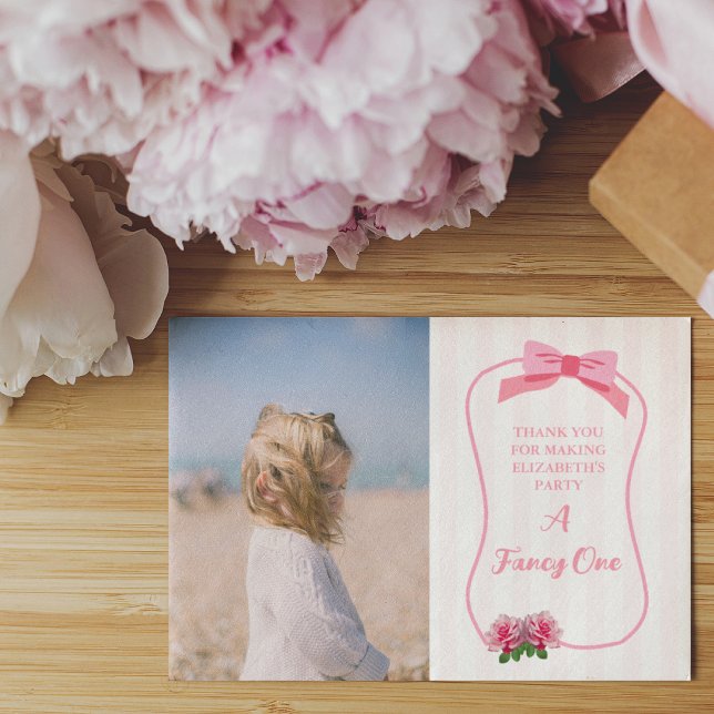 Fancy One Bow Floral 1st Birthday Thank You Card (Creator Uploaded)
