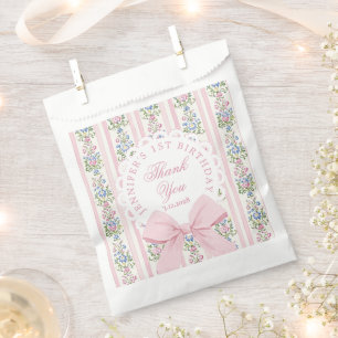Fancy One Floral Coquette Bow Birthday Favor Bag