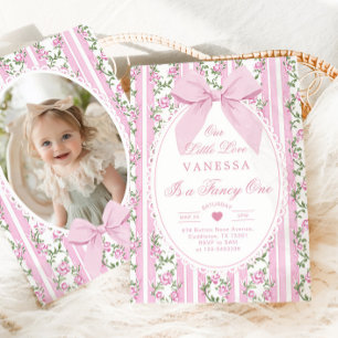 Fancy One Love Vintage Bow 1st Birthday Invitation