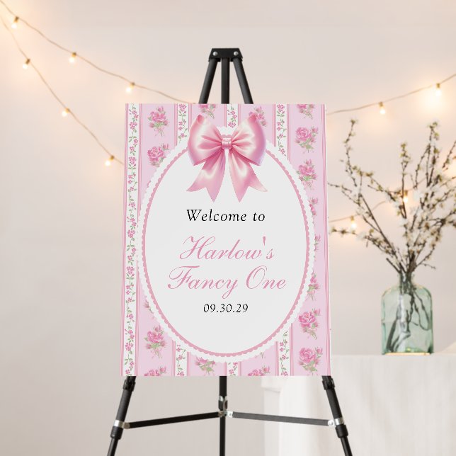 Fancy One Pink Bow First Birthday Welcome  Foam Board (In Situ (Stand))