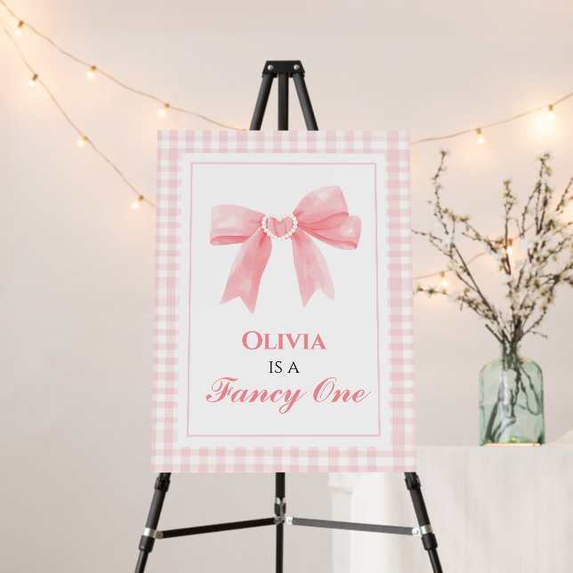 Fancy One Pink Bow preppy 1st birthday Foam Board (In Situ (Stand))