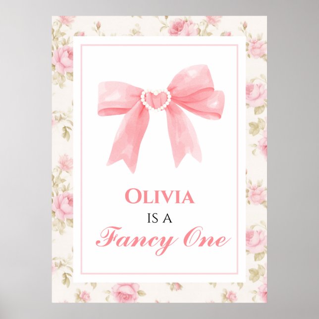 Fancy One Pink Bow preppy 1st birthday Poster (Front)