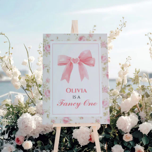 Fancy One Pink Bow preppy Coquette 1st birthday Foam Board
