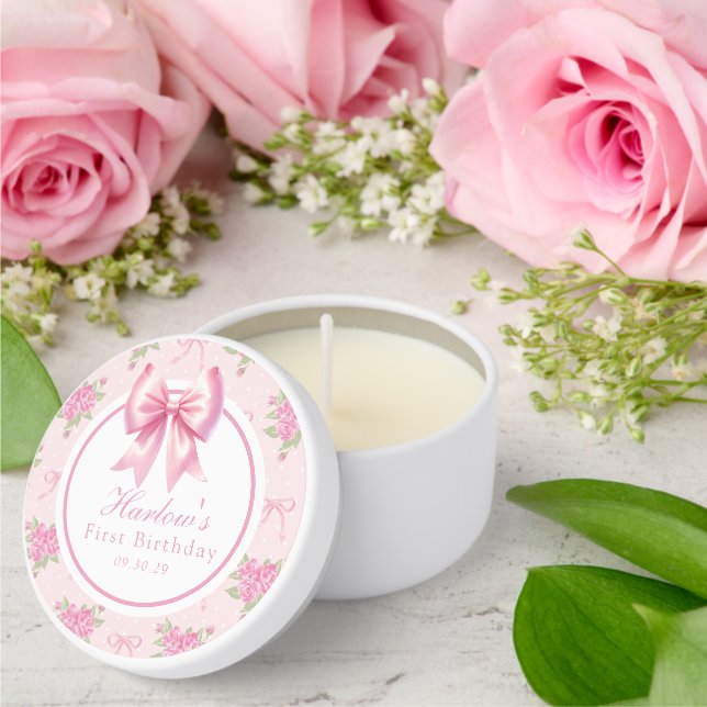 Fancy One Pink Coquette Bow Birthday  Mini Candle Favors (Insitu (Wedding))
