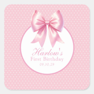 Fancy One Pink Coquette Bow Birthday Square Sticker