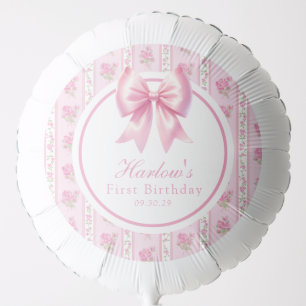 Fancy One Pink Coquette Bow First Birthday Balloon