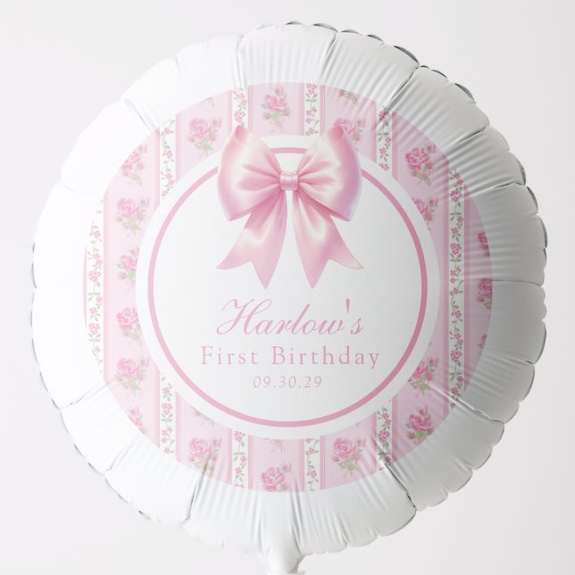 Fancy One Pink Coquette Bow First Birthday  Balloon (Front)