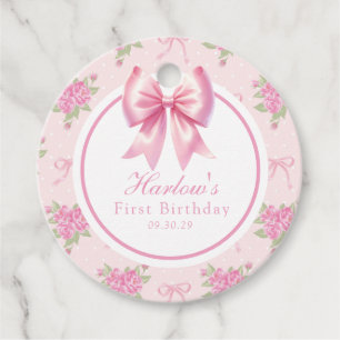 Fancy One Pink Coquette Bow First Birthday Favor Tags
