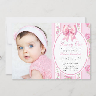 Fancy One Vintage One Girl Photo Birthday Party Invitation