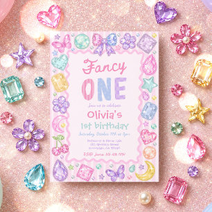 Fancy One Whimsical Gemstone Jewel 1st Birthday Invitation