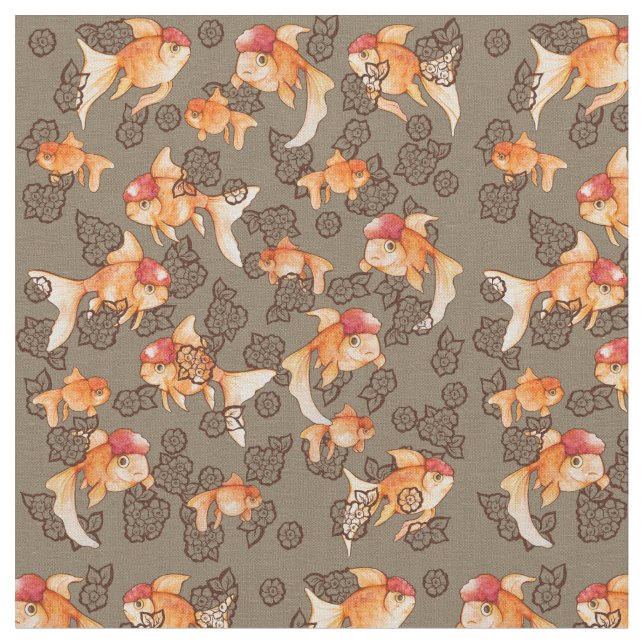 Fancy Oranda Goldfish Fabric (Close Up)