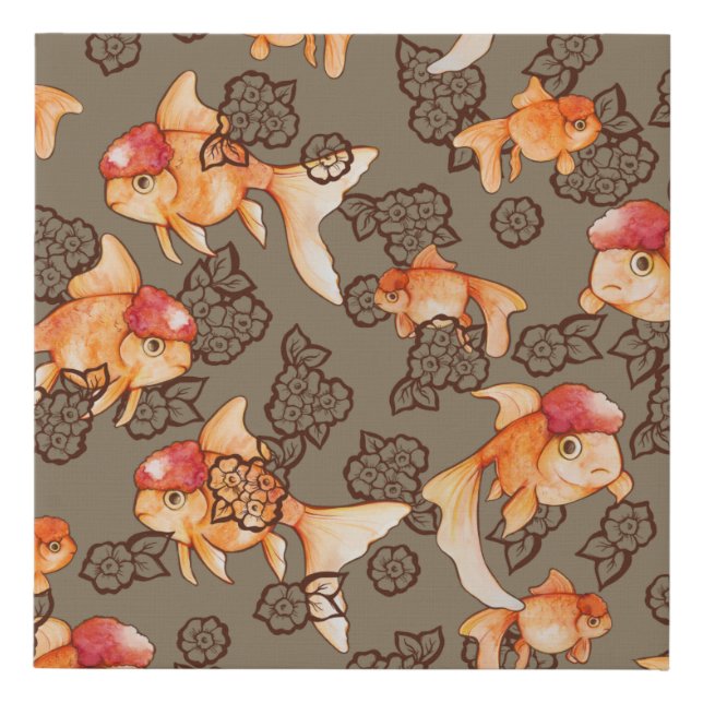 Fancy Oranda Goldfish Faux Canvas Print (Front)
