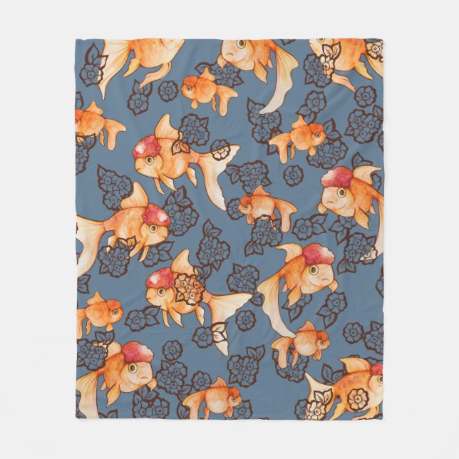 Fancy Oranda Goldfish Fleece Blanket (Front)