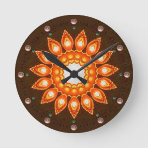 FANCY ORANGE FLOWER ROUND CLOCK