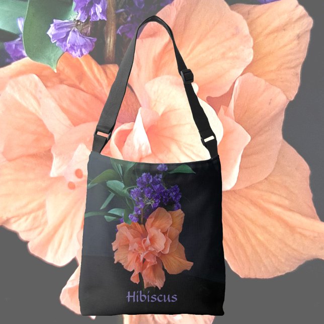 Fancy Orange Hibiscus Blossom Black Personalized Crossbody Bag (Creator Uploaded)