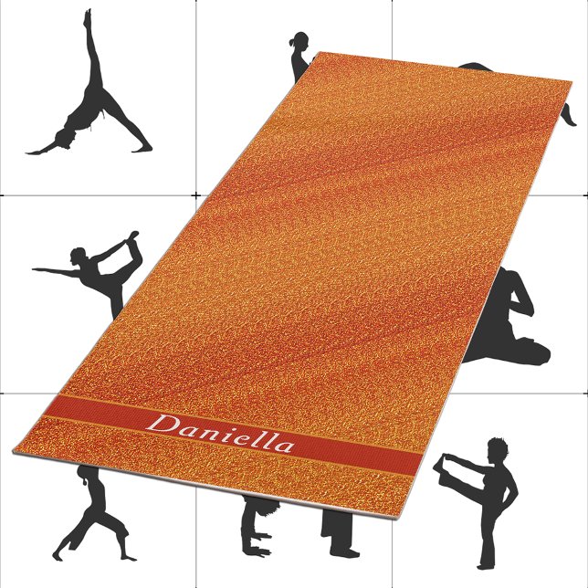 Fancy Orange Striped Artsy Pattern Add Custom Name Yoga Mat (Creator Uploaded)