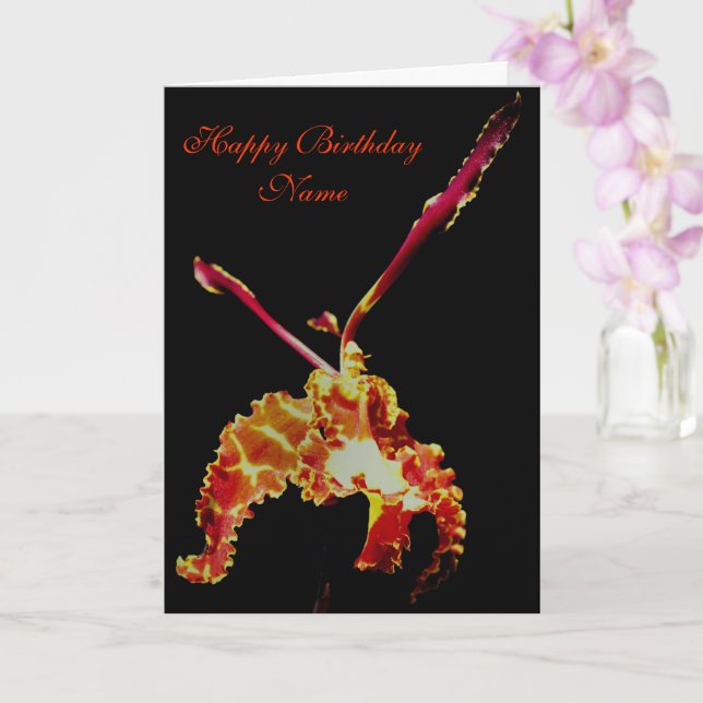Fancy Orchid Flower Personalized Birthday Card (Orchid)