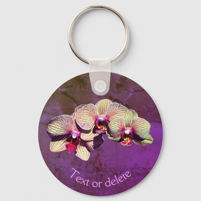 Fancy Orchid Flower Trio Personalized Keychain (Front)