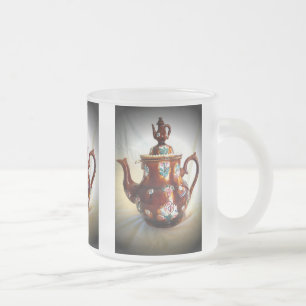 Fancy Ornate Antique English Teapot Coffee Pot Frosted Glass Coffee Mug