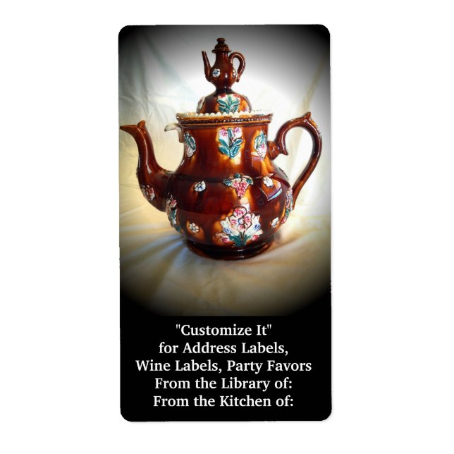Fancy Ornate Antique English Teapot Coffee Pot Label (Front)