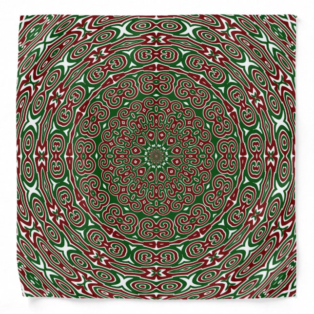 Fancy Ornate Maximalist Groovy Christmas Mandala Bandana (Front)