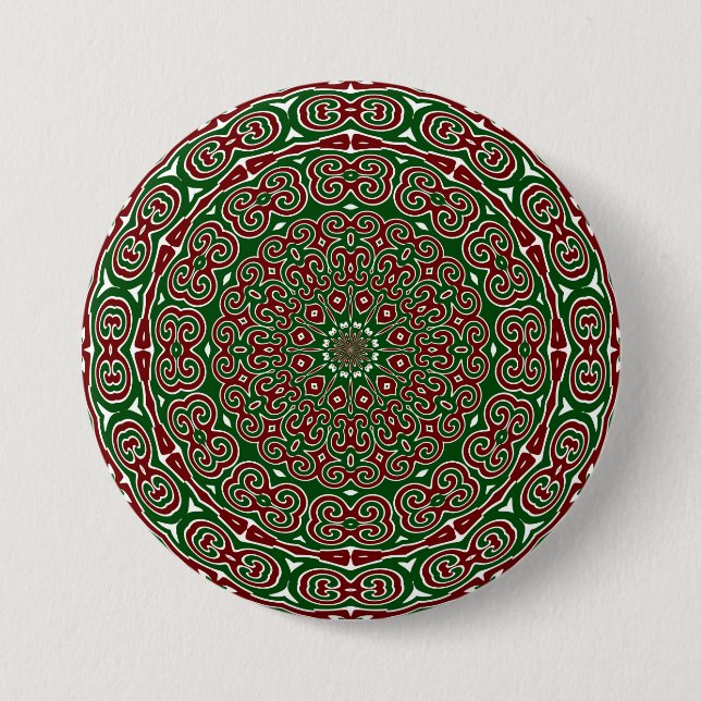 Fancy Ornate Maximalist Groovy Christmas Mandala Button (Front)