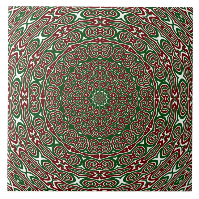 Fancy Ornate Maximalist Groovy Christmas Mandala Ceramic Tile (Front)