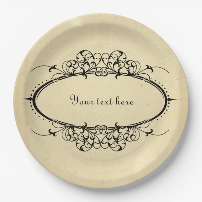 Fancy Oval Vintage Frame Customizable Paper Plates (Front)