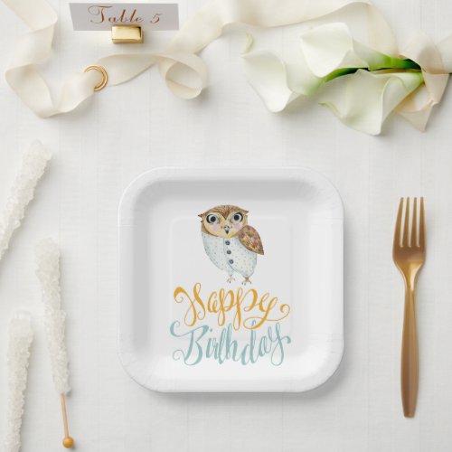 Fancy Owl Birthday Paper Plates