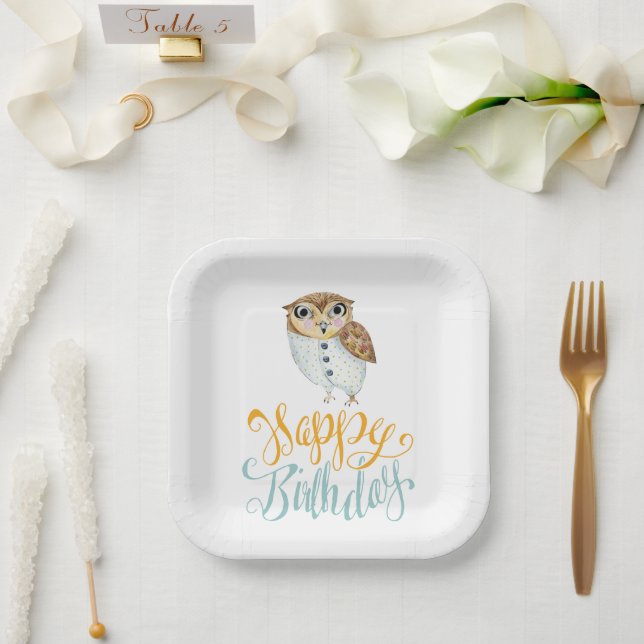 Fancy Owl Birthday Paper Plates (Wedding)