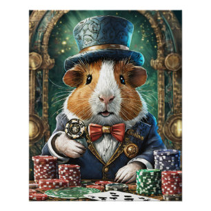 Fancy Pants has a Flush, Guinea Pig playing Poker Poster