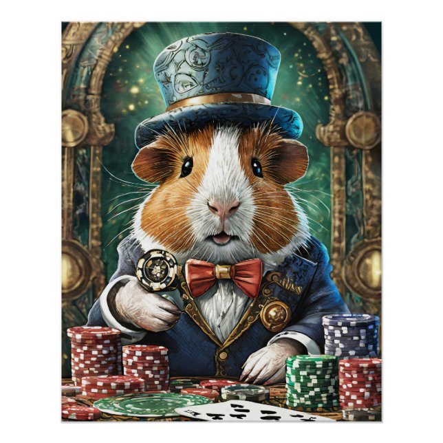 Fancy Pants has a Flush, Guinea Pig playing Poker Poster (Front)