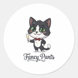 Fancy Pants Tuxedo Cat Cheers Classic Round Sticker