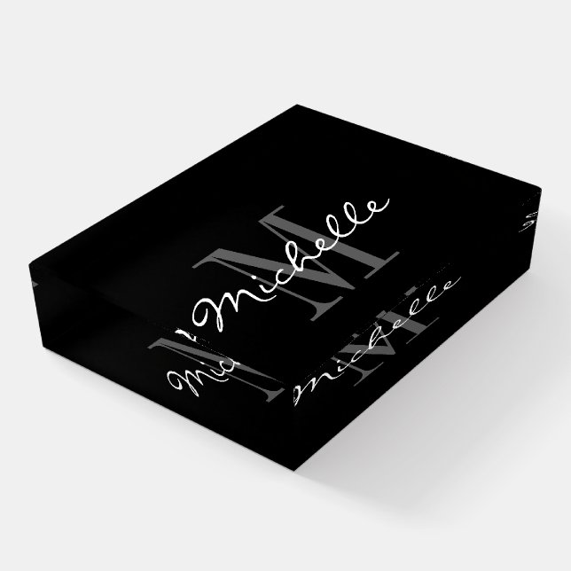 Fancy paperweight gift with custom name monogram (Angled)