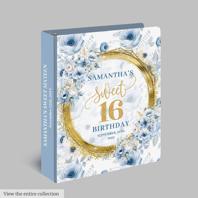 Fancy Pastel Blue Sweet Sixteen Album Gold Glitter 3 Ring Binder (Fancy Pastel Blue Sweet Sixteen Album Gold Glitter 3 ring binder)